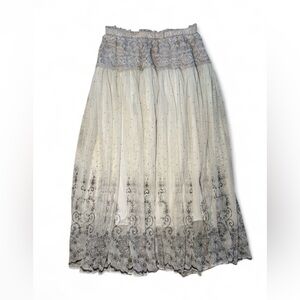 Fairycore Whimsy Cream and Grey floral and paisley Maxi Skirt with lace waist ⏹️